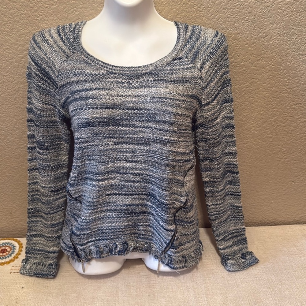 ❤️ 4 for $15 INC Blue & White Sweater w Zipper Detail-Small